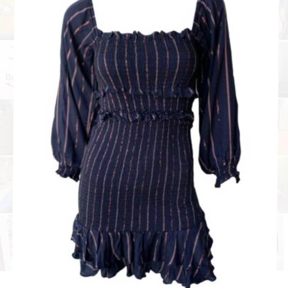 Vintage Havana Navy BlueSmockedMiniDressSize Small - Picture 4 of 4